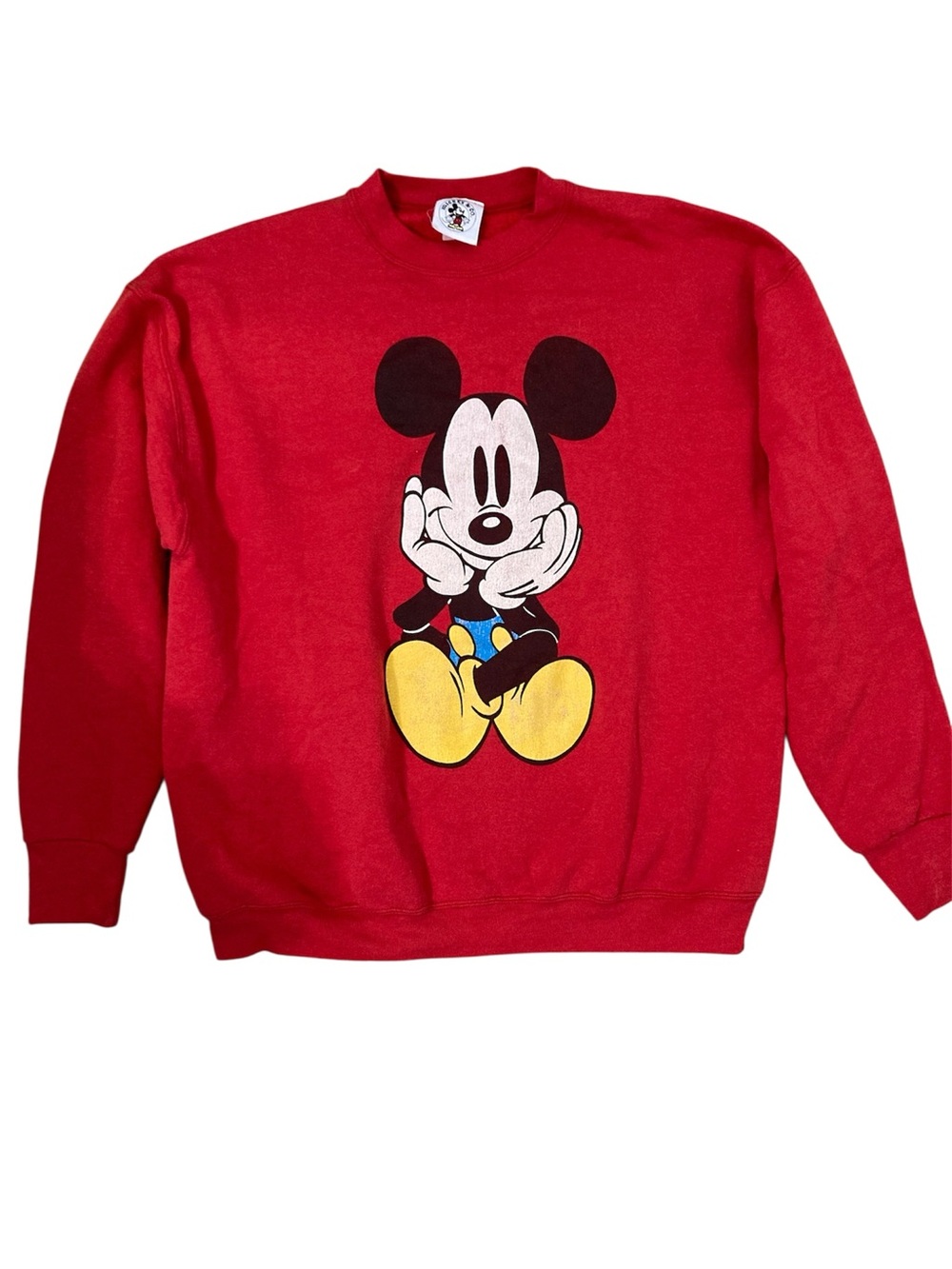 90’s Vintage Disney Mickey Mouse Double Sided Graphic Crewneck Sweatshirt Red L